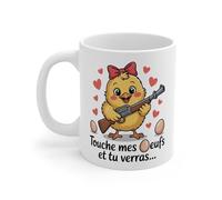 Teecustom Tasse Céramique 325 ml Poussin Protège ses Œufs - Mug Humour Œufs de Pâques - Compatible Lave-Vaisselle et Micro-Ondes