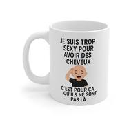 Teecustom Tasse Céramique 325ml “Trop Sexy pour Avoir des Cheveux” - Mug Humour Chauve - Cadeau Drôle Homme Micro-Ondes & Lave-Vaisselle