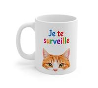 Teecustom Tasse Chat Humoristique - Mug Je te Surveille - Cadeau Amoureux des Chats Drôle et Mignon 325ml