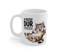 Teecustom Tasse Chat Humour 325ml - Mug “Je bosse dur pour mon chat” - Cadeau Fan de Chats - Céramique Micro-Ondes & Lave-Vaisselle