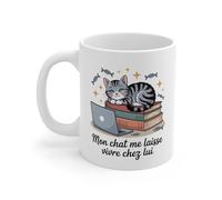 Teecustom Tasse Chat Humour - Mug Mon Chat Me Laisse Vivre Chez Lui - Cadeau Mignon Amoureux des Chats 325ml Céramique