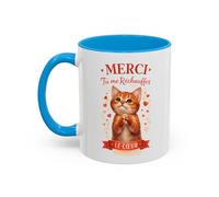 Teecustom Tasse Chat Mignon Amour “Merci Tu me Réchauffes le Cœur” - Mug Cadeau Chat Affectueux Noir Bleu Rouge