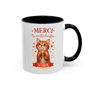 Teecustom Tasse Chat Mignon Amour “Merci Tu me Réchauffes le Cœur” - Mug Cadeau Chat Affectueux Noir Bleu Rouge