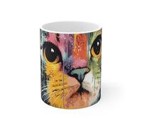 Teecustom Tasse Chat Pop Art - Mug Coloré Aquarelle Feline Moderne - Cadeau Animal Mignon Céramique 325ml