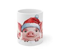 Teecustom Tasse Cochons de Noël - Mug Hiver 325 ml - Trois Petits Cochons avec Bonnet de Santa - Cadeau Mignon et Original