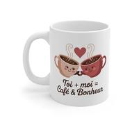 Teecustom Tasse Couple Romantique - Mug Toi Moi Café Bonheur - Cadeau Amour Main dans la Main 325ml Céramique