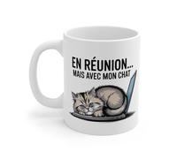 Teecustom Tasse En Réunion avec Mon Chat - Cadeau Télétravail Geek Humour - Mug Chat et Ordinateur