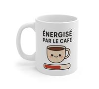 Teecustom Tasse Énergisé par le Café - Mug Humour Kawaii Tasse Mignonne - Cadeau Amoureux du Café 325ml