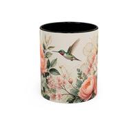 Teecustom Tasse Florale Colibri et Pivoines - Mug Aquarelle Chic avec Fleurs Roses et Blanches - Design Nature 325ml
