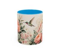 Teecustom Tasse Florale Colibri et Pivoines - Mug Aquarelle Chic avec Fleurs Roses et Blanches - Design Nature 325ml