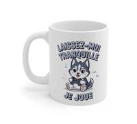 Teecustom Tasse Gaming Husky - Mug Laissez-Moi Tranquille Je Joue - Cadeau Kawaii Joueur Geek 325ml Céramique