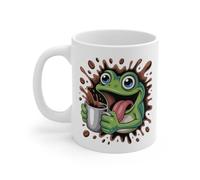 Teecustom Tasse Grenouille Rigolote - Mug Café Cartoon avec Grenouille Surexcitée et Taches de Café, Cadeau Original Humour Matin