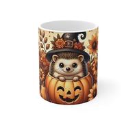 Teecustom Tasse Hérisson Automne - Mug Céramique 325 ml - Design Citrouille et Tournesols - Cadeau Cosy Halloween Nature