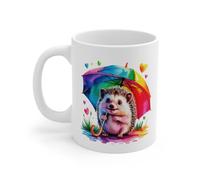 Teecustom Tasse Hérisson Mignon avec Parapluie Arc-en-Ciel - Mug Kawaii Coloré et Adorable - Design Animal Cute et Féérique - Cadeau Original Femme Enfant - Céramique 325ml