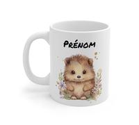 Teecustom Tasse Hérisson Mignon Personnalisable - Mug Aquarelle Prénom - Animal Adorable avec Fleurs - Cadeau Original Nature Idée cadeau personnalisé pour enfant et adulte