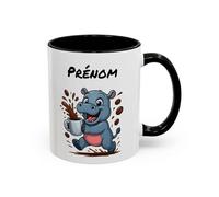 Teecustom Tasse Hippopotame Personnalisable avec Café - Mug Animal Amusant et Dynamique - Cadeau Humour Matin Énergie 325ml Noir