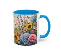 Teecustom Tasse Jardin Fleuri avec Colibris - Mug Floral Printemps Nature et Papillons - Design Coloré 325ml