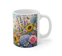 Teecustom Tasse Jardin Fleuri Coloré - Mug Nature Floral avec Papillons et Colibris - Cadeau Homme Femme Enfant 325ml