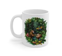 Teecustom Tasse Jungle Tropicale - Mug Céramique 325 ml - Singe, Capybara et Perroquets Colorés