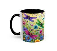 Teecustom Tasse Libellules et Fleurs Colorées - Mug Nature Printemps et Jardin Fleuri - Design Artistique Floral - Céramique 325ml