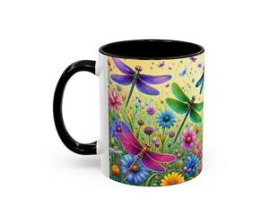 Teecustom Tasse Libellules et Fleurs Colorées - Mug Nature Printemps et Jardin Fleuri - Design Artistique Floral - Céramique 325ml