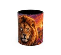 Teecustom Tasse Lion Tropical - Mug Safari avec Lion Majestueux, Fleurs Exotiques et Couché de Soleil Africain - Design Jungle 325ml