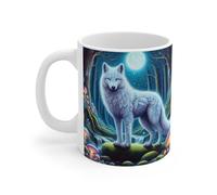 Teecustom Tasse Loup Blanc Spirituel - Mug Panoramique Forêt Magique - Cadeau Animal Totem Fantastique Céramique 325ml