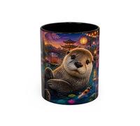 Teecustom Tasse Loutre et Carpes Koi - Mug Jardin Japonais et Fleurs Tropicales - Design Artistique Relaxant - Céramique 325ml