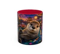 Teecustom Tasse Loutre et Carpes Koi - Mug Jardin Japonais et Fleurs Tropicales - Design Artistique Relaxant - Céramique 325ml