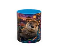 Teecustom Tasse Loutre et Carpes Koi - Mug Jardin Japonais et Fleurs Tropicales - Design Artistique Relaxant - Céramique 325ml