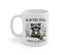 Teecustom Tasse Ma Batterie Sociale a Quitté la Discussion - Mug Humour Raton Laveur - Cadeau Drôle Homme Femme 325 ml