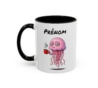 Teecustom Tasse Méduse avec Café - Mug Animal Marin Humoristique Fatigue - Illustration Cartoon 325ml - Cadeau Original et Fun Noir