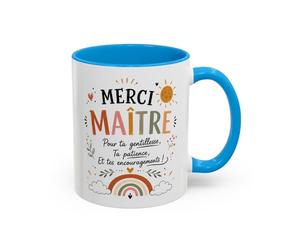 Teecustom Tasse Merci Maître - Mug Remerciement École Primaire - Cadeau Fin d’Année Enseignant Homme 325ml Noir Bleu Rouge
