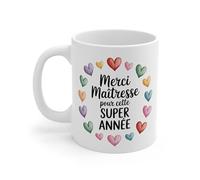 Teecustom Tasse Merci Maîtresse pour cette Super Année - Mug Cadeau Fin d’Année École avec Cœurs Multicolores 325ml