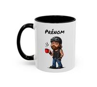 Teecustom Tasse Motard Fatigué avec Café - Mug Biker Style Rock - Illustration Homme Barbu Casque Moto 325ml - Cadeau Original Noir