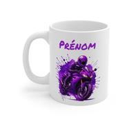 Teecustom Tasse Moto Personnalisable 325ml Mug Motard Violet avec Prénom Cadeau Biker Femme Homme Racing Unique