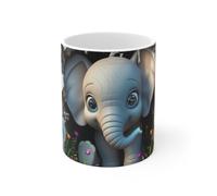 Teecustom Tasse Mug Éléphant Bébé Mignon - Illustration Éléphant Cartoon Curieux avec Fleurs Tropicales et Mur Vintage