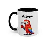 Teecustom Tasse Perroquet Coloré avec Café - Mug Oiseau Exotique Tropical - Illustration Humour Fatigue 325ml - Cadeau Original Noir