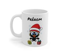 Teecustom Tasse Personnalisable Calimero Noël - Mug Prénom Festif Flocons et Cadeaux 325ml - Cadeau Original Hiver Café
