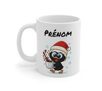 Teecustom Tasse Personnalisable Calimero Poussin Noël - Mug Prénom Festif Flocons Mignon 325ml - Cadeau Original Café
