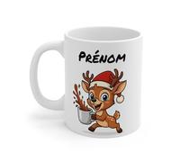 Teecustom Tasse Personnalisable Calimero Poussin Noël - Mug Prénom Festif Flocons Mignon 325ml - Cadeau Original Café (Renne)
