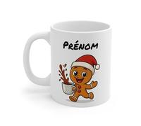 Teecustom Tasse Personnalisable Calimero Poussin Noël - Mug Prénom Festif Flocons Mignon 325ml - Cadeau Original Café (Pain d'épice)