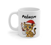 Teecustom Tasse Personnalisable Calimero Poussin Noël - Mug Prénom Festif Flocons Mignon 325ml - Cadeau Original Café (Léopard)