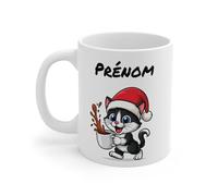 Teecustom Tasse Personnalisable Calimero Poussin Noël - Mug Prénom Festif Flocons Mignon 325ml - Cadeau Original Café (Chat)