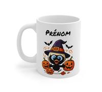Teecustom Tasse Personnalisable Calimero Sorcier Halloween - Mug Prénom Citrouilles Mignon 325ml - Cadeau Original Animaux