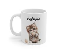Teecustom Tasse Personnalisable Chaton Brun Aquarelle - Mug Céramique 325 ml - Cadeau Prénom Mignon pour Amoureux des Chats