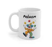 Teecustom Tasse Personnalisable Clown 325ml - Mug Céramique Jongleur Cartoon avec Prénom - Cadeau Drôle Cirque Enfant ou Adulte
