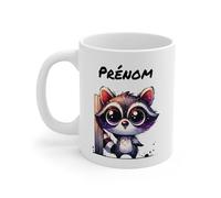 Teecustom Tasse Personnalisable Raton Laveur Kawaii - Mug Prénom Animal Forêt - Cadeau Original 325ml
