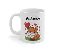 Teecustom Tasse Personnalisable Renard 325ml - Mug Cœur & Renard Mignon avec Prénom - Cadeau Amour