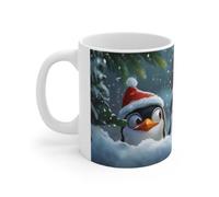 Teecustom Tasse Pingouins de Noël - Mug Hiver Mignon 325 ml - Trois Pingouins avec Bonnet de Santa - Cadeau Festif et Adorable